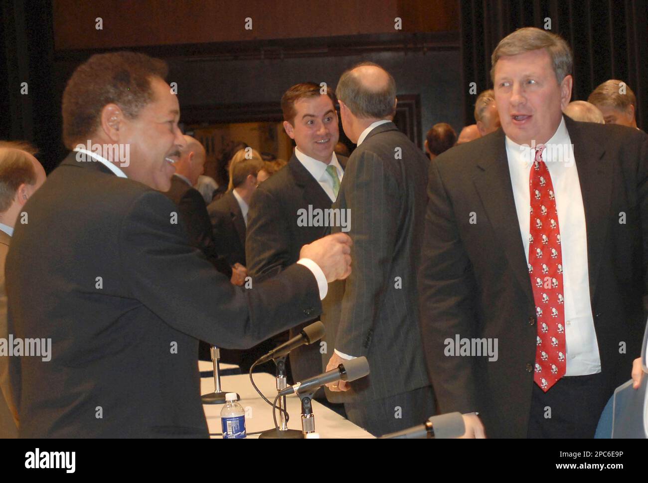 Don Barden, a Detroit based developer, left, greets Pennsylvania Gaming