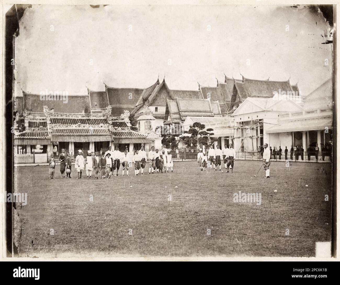 Vintage 19th c. photo: Thailand, Siam, Bangkok Royal family play croquet Stock Photo