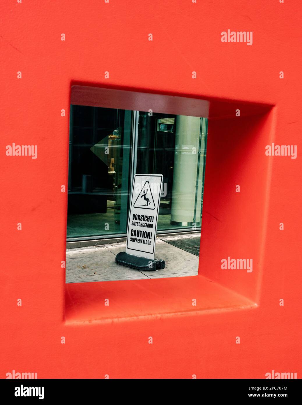 Sign, Caution Danger Of Slipping, Berlin, Germany Stock Photo