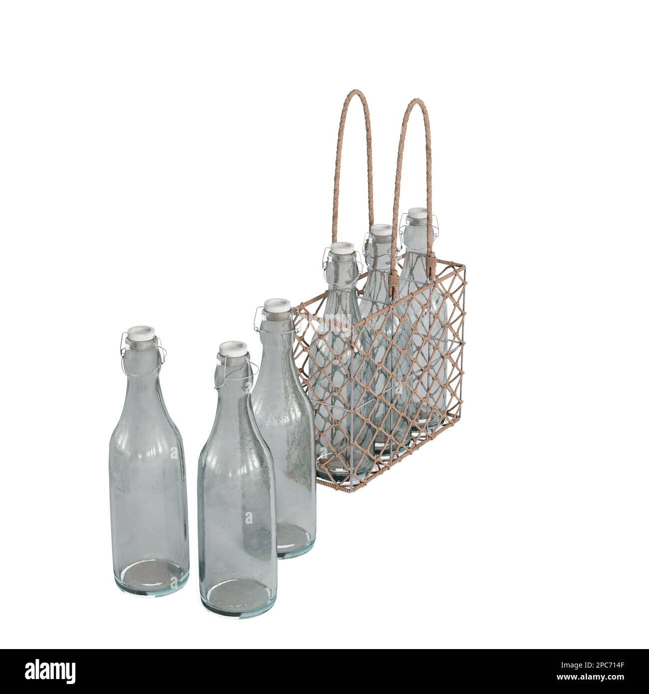 Empty glass bottles on white background 3D rendering, realistic image ...