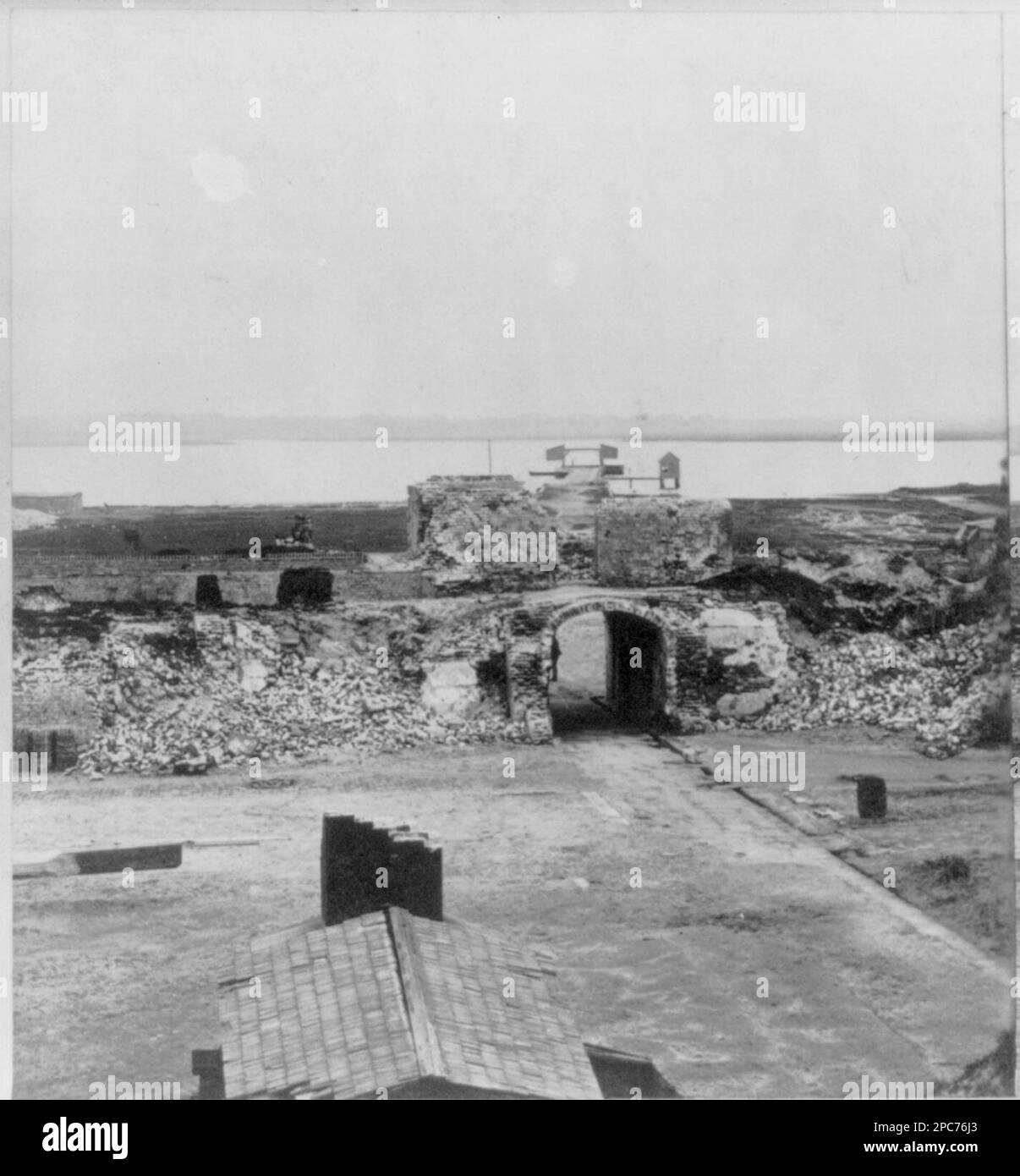 Interior of Fort Moultrie, Sullivan's Island. Civil War Photograph Collection , Original negative is: LC-B811-3066. Doors & doorways, Confederate, South Carolina, Sullivan's Island, 1860-1870, Forts & fortifications, Confederate, South Carolina, Sullivan's Island, 1860-1870, War damage, South Carolina, Sullivan's Island, 1860-1870, United States, History, Civil War, 1861-1865, Destruction & pillage, Union, South Carolina, Sullivan's Island, United States, History, Civil War, 1861-1865, Military facilities, Confederate, South Carolina, Sullivan's Island. Stock Photo