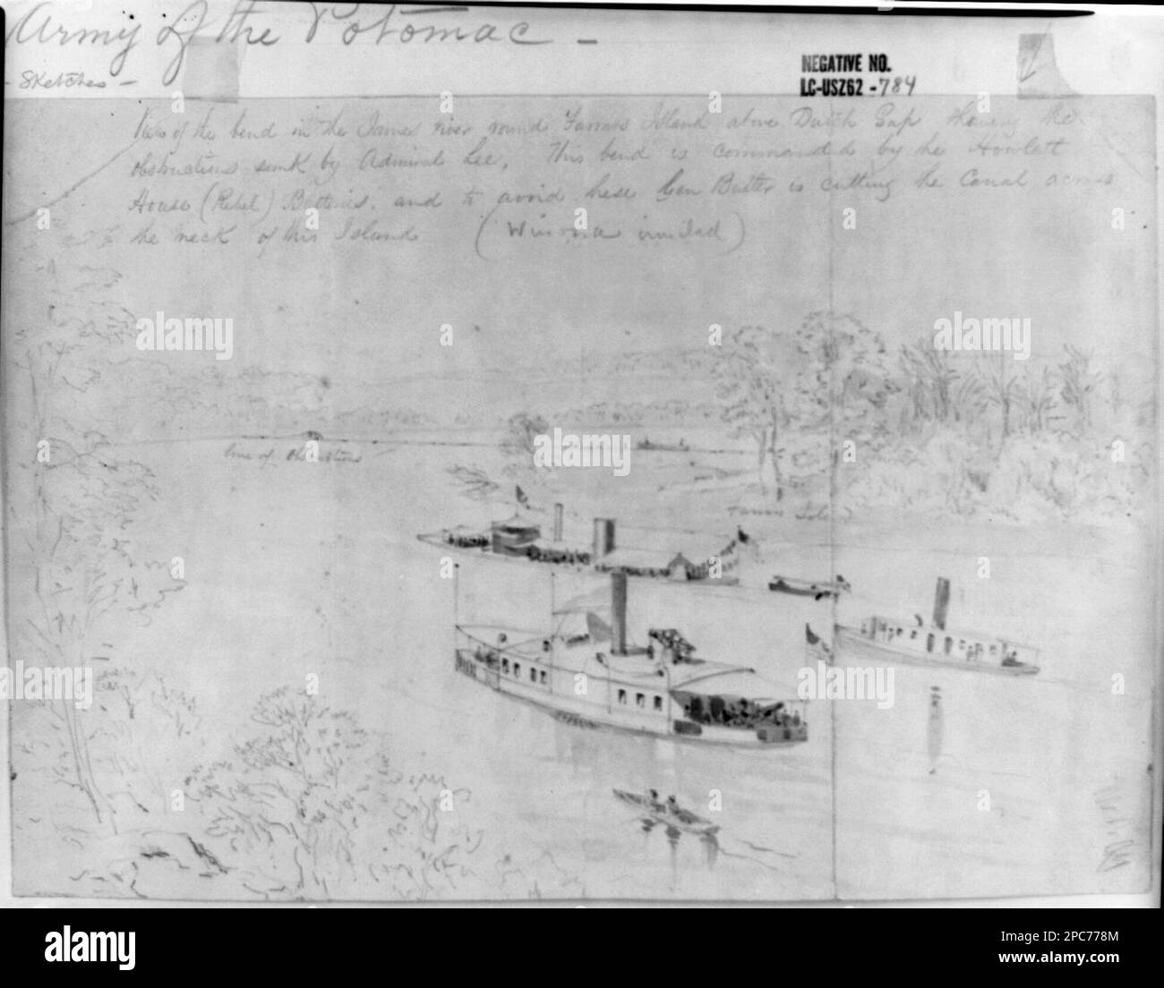 View of the bend in the James river round Farrars Island above Dutch