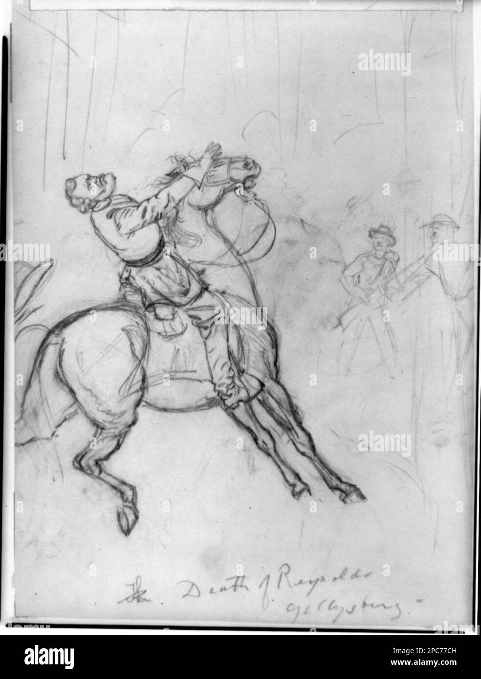 The death of Reynolds Gettysburg. Morgan collection of Civil War drawings. Reynolds, John Fulton, 1820-1863, Death & burial, Gettysburg, Battle of, Gettysburg, Pa, 1863, Military officers, Union, 1860-1870, Soldiers, Union, 1860-1870, United States, History, Civil War, 1861-1865, Campaigns & battles, United States, Pennsylvania, Gettysburg Stock Photo