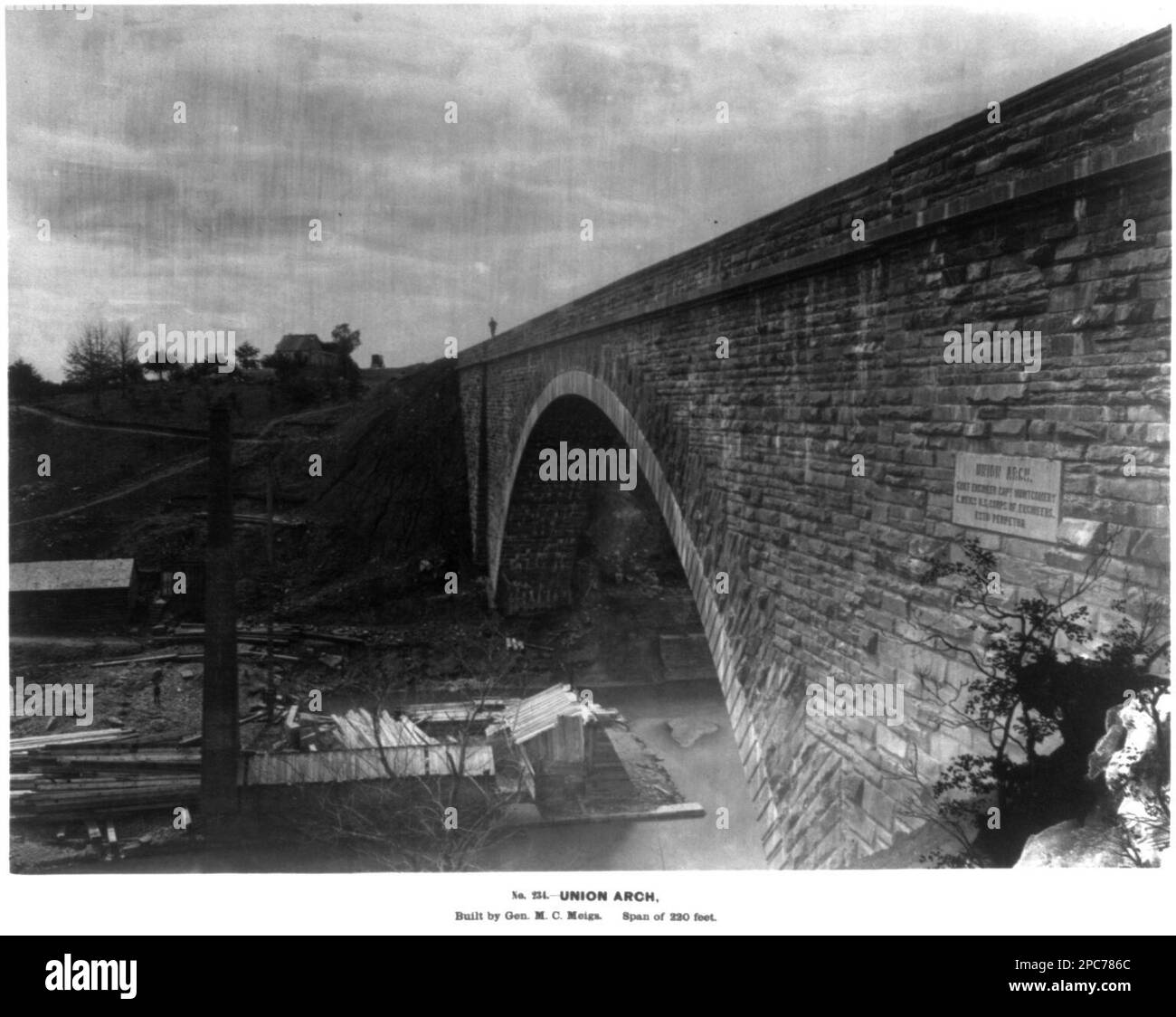 Union Arch, built by General M.C. Meigs, span of 220 feet. No. 234, Title from item. Bridges, Maryland, Cabin John, 1860-1870, Aqueducts, Washington (D.C.), 1860-1870, United States, History, Civil War, 1861-1865, Engineering & construction. Stock Photo