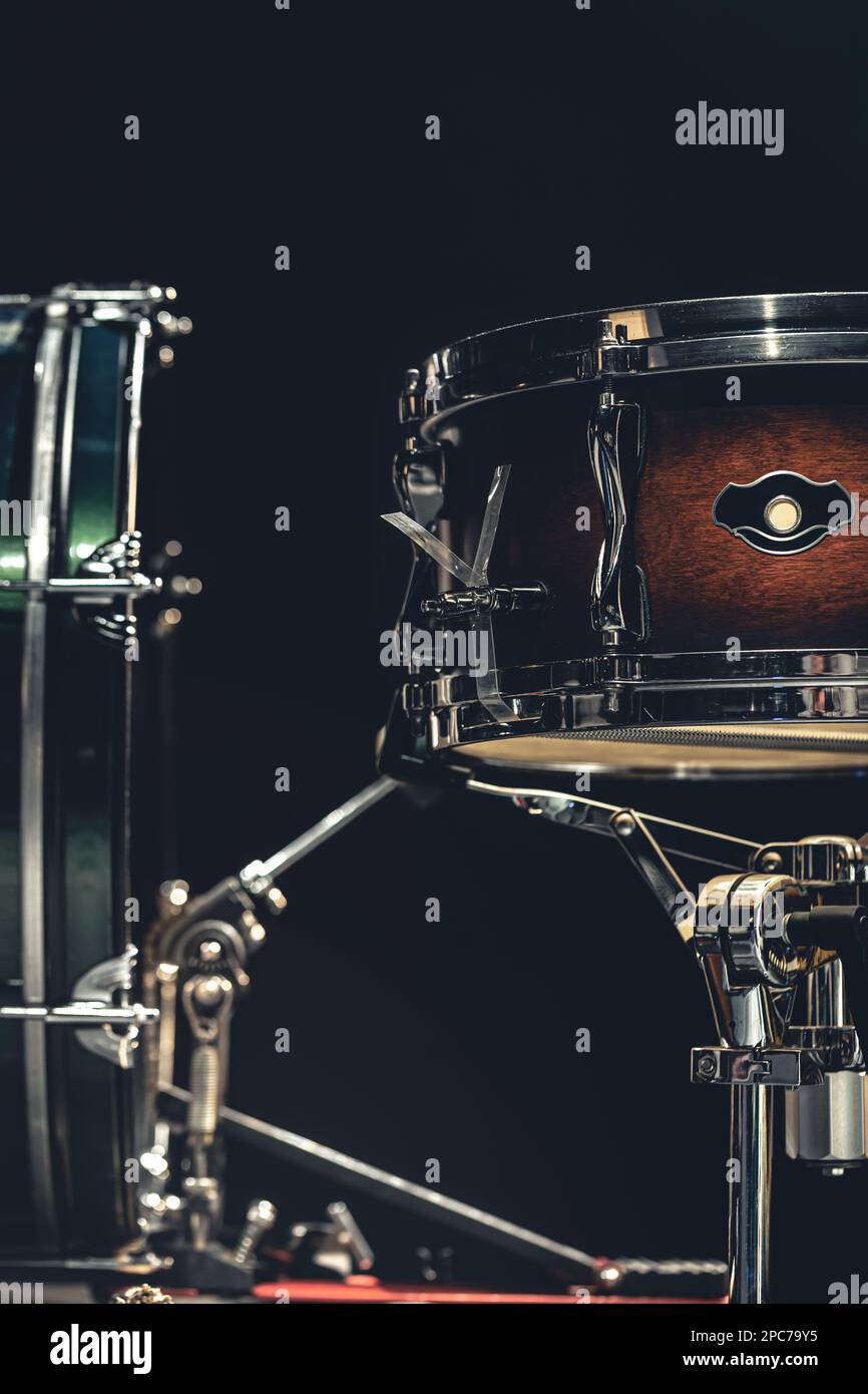 Close-up, snare drum on a dark background isolated Stock Photo - Alamy