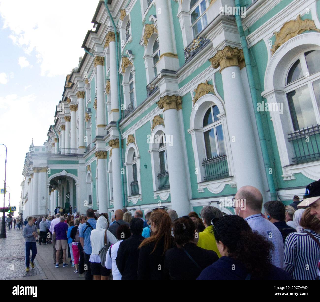 Visitors Queuing Outside the State Hermitage Museum, St Petersburg, Russia. Stock Photo