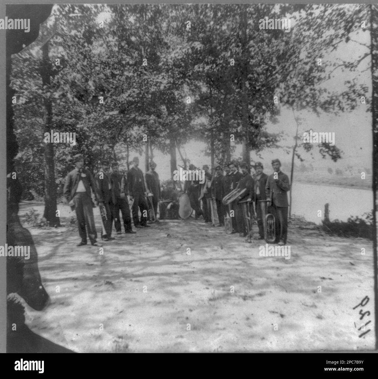 Band of 1st Connecticut heavy artillery on James River, Virginia. Original negative no: LC-B815-1128, No. 1129, Civil War Photograph Collection . Military bands, Virginia, 1860-1870, United States, History, Civil War, 1861-1865, Songs & music, Union, Connecticut troops. Stock Photo