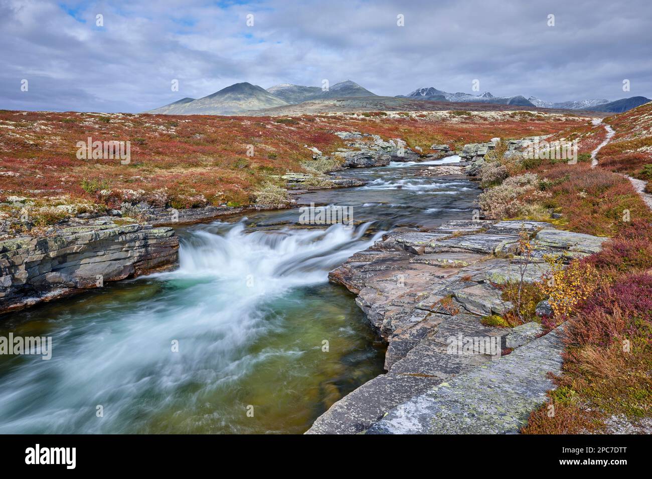 Autumn landscape, fells, Store Ula river, Rondane National Park, Norway ...