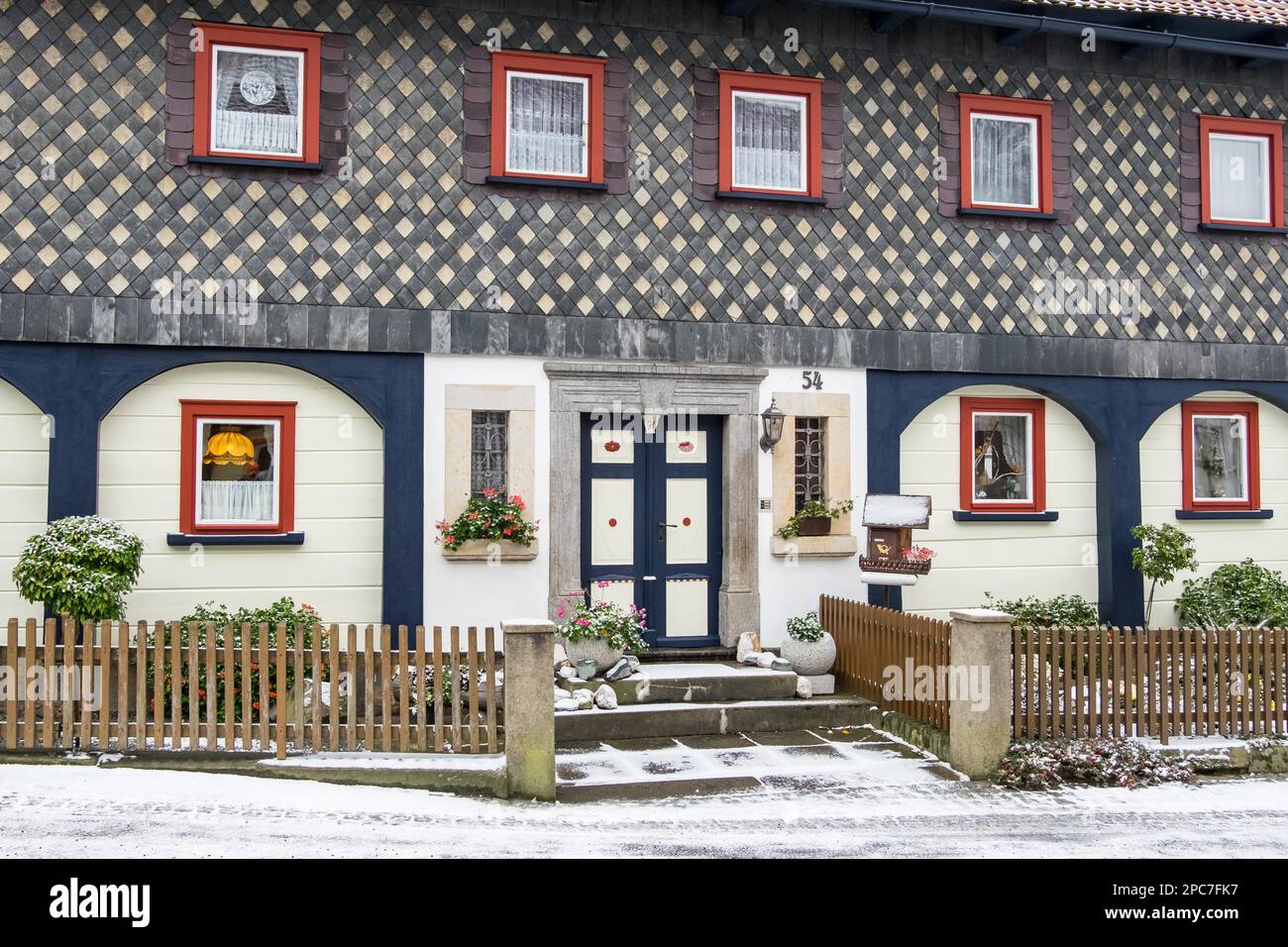 Historical halftimbered houses in Waltersdorf Zittau Mountains Stock