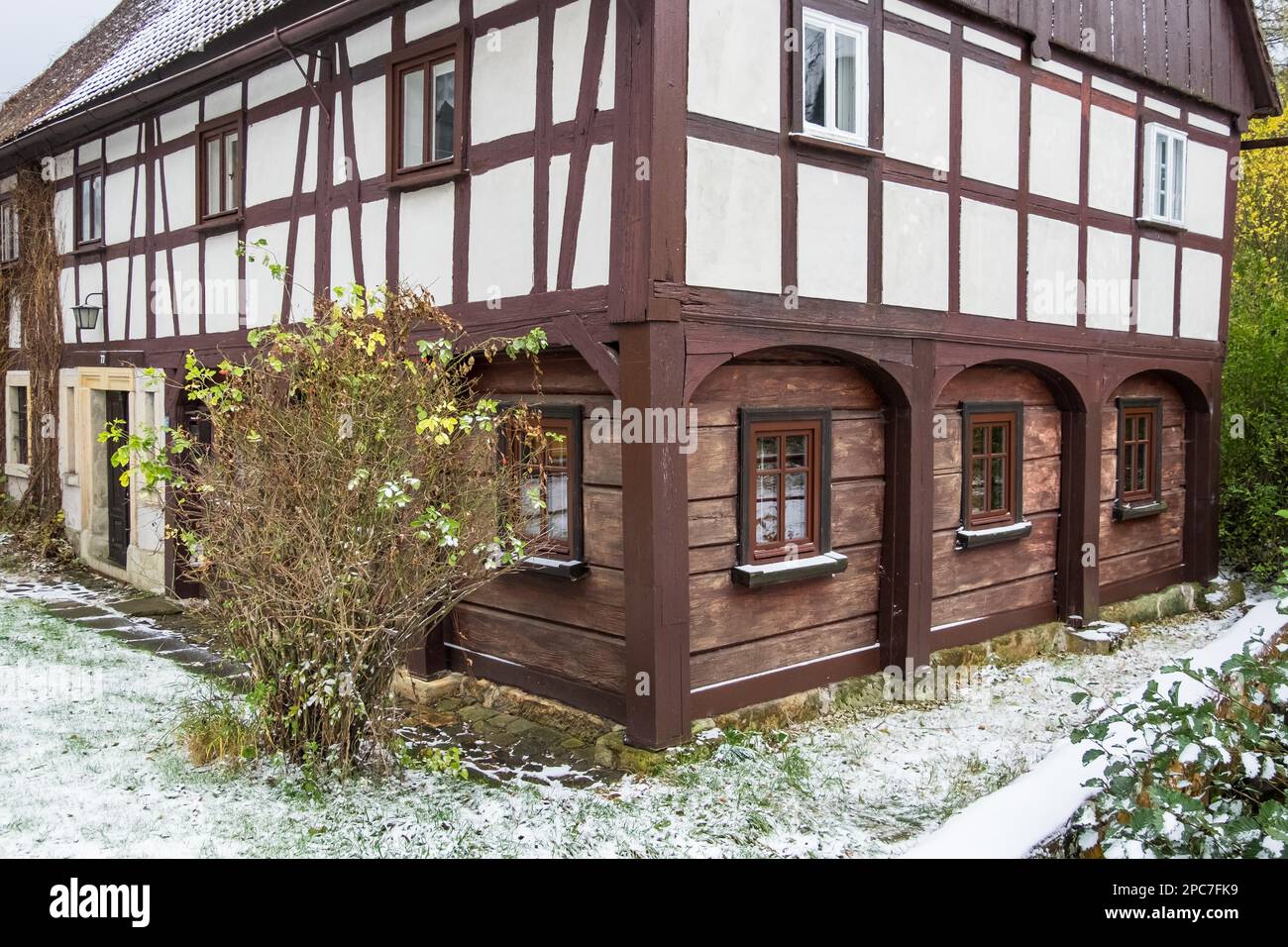 Historical halftimbered houses in Waltersdorf Zittau Mountains Stock