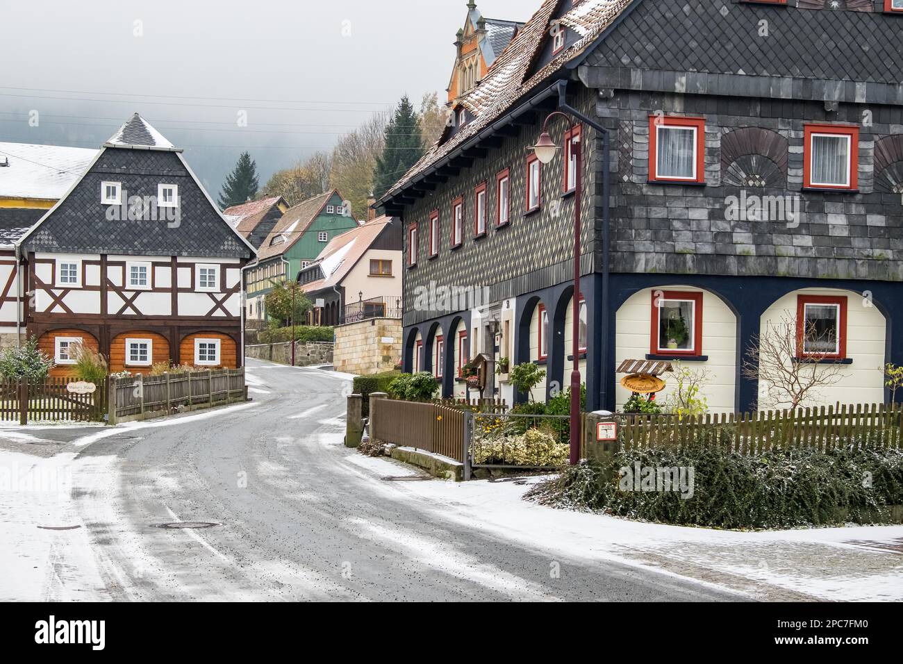 Historical halftimbered houses in Waltersdorf Zittau Mountains Stock
