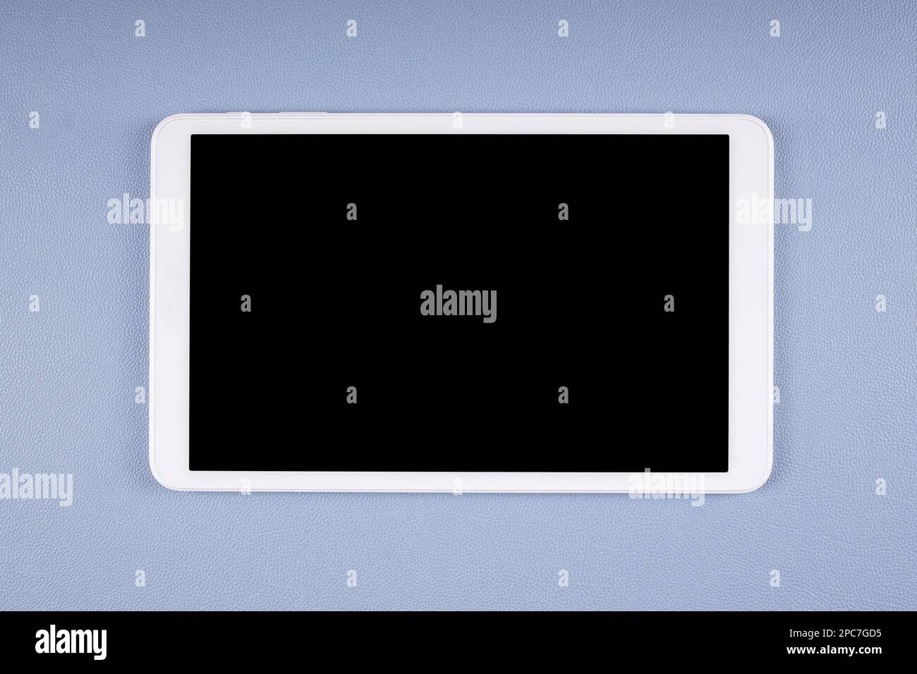 top view of white tablet computer with black screen lying on desk Stock Photo Alamy