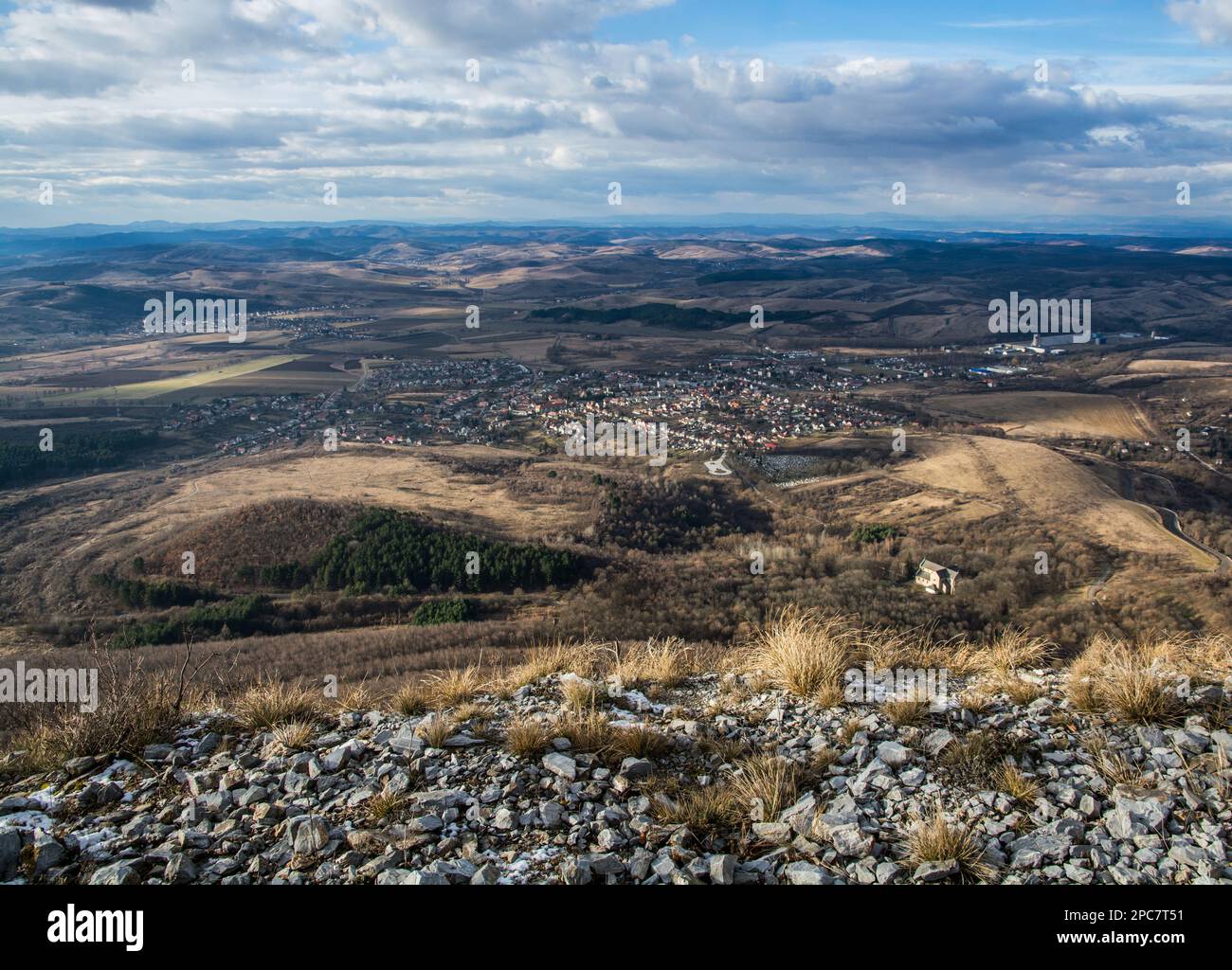 View from the top of the rocky mountain. Hungary, Bélapátfalva Stock Photo