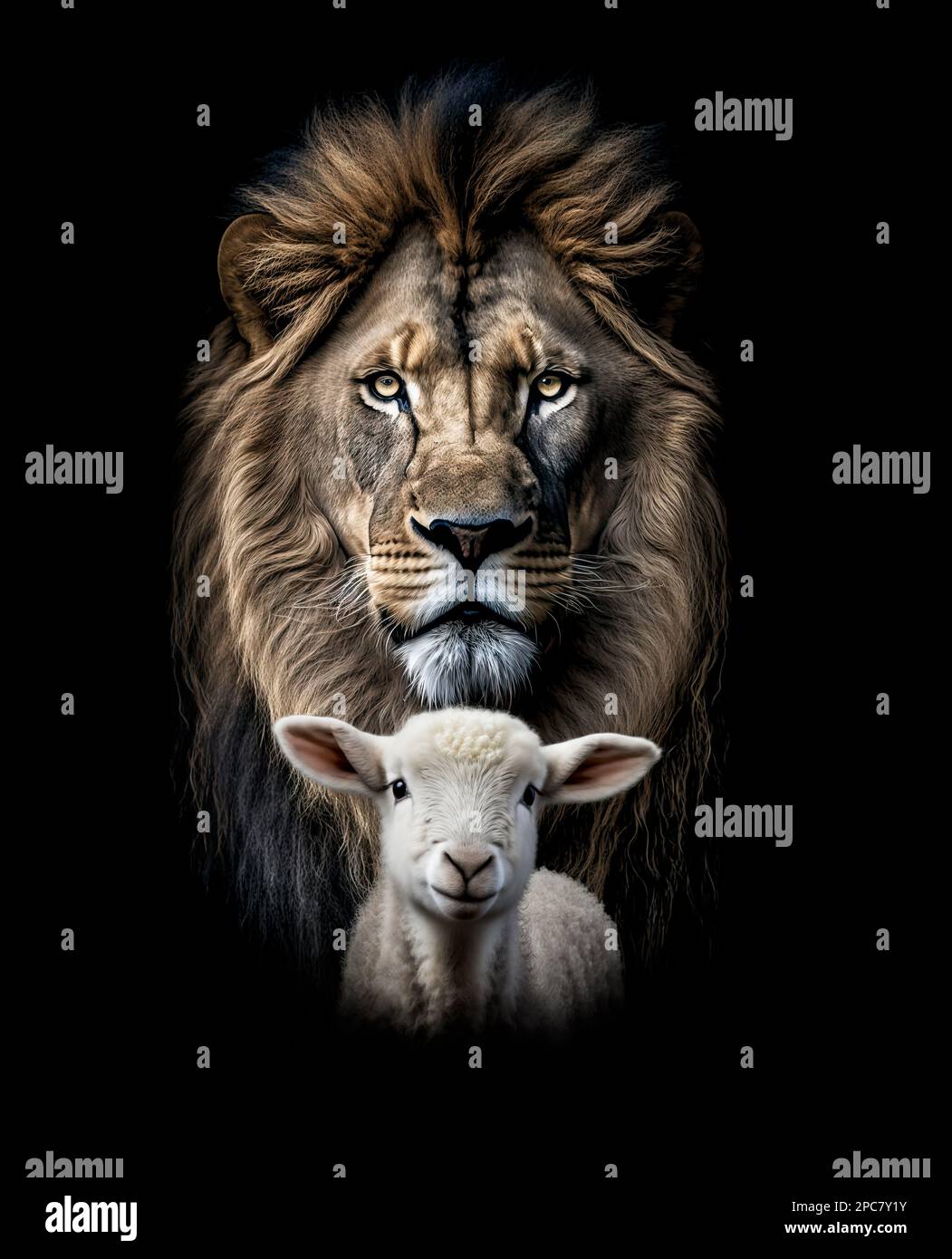 Lion And The Lamb Biblical Symbolism On A Black Background, God ...