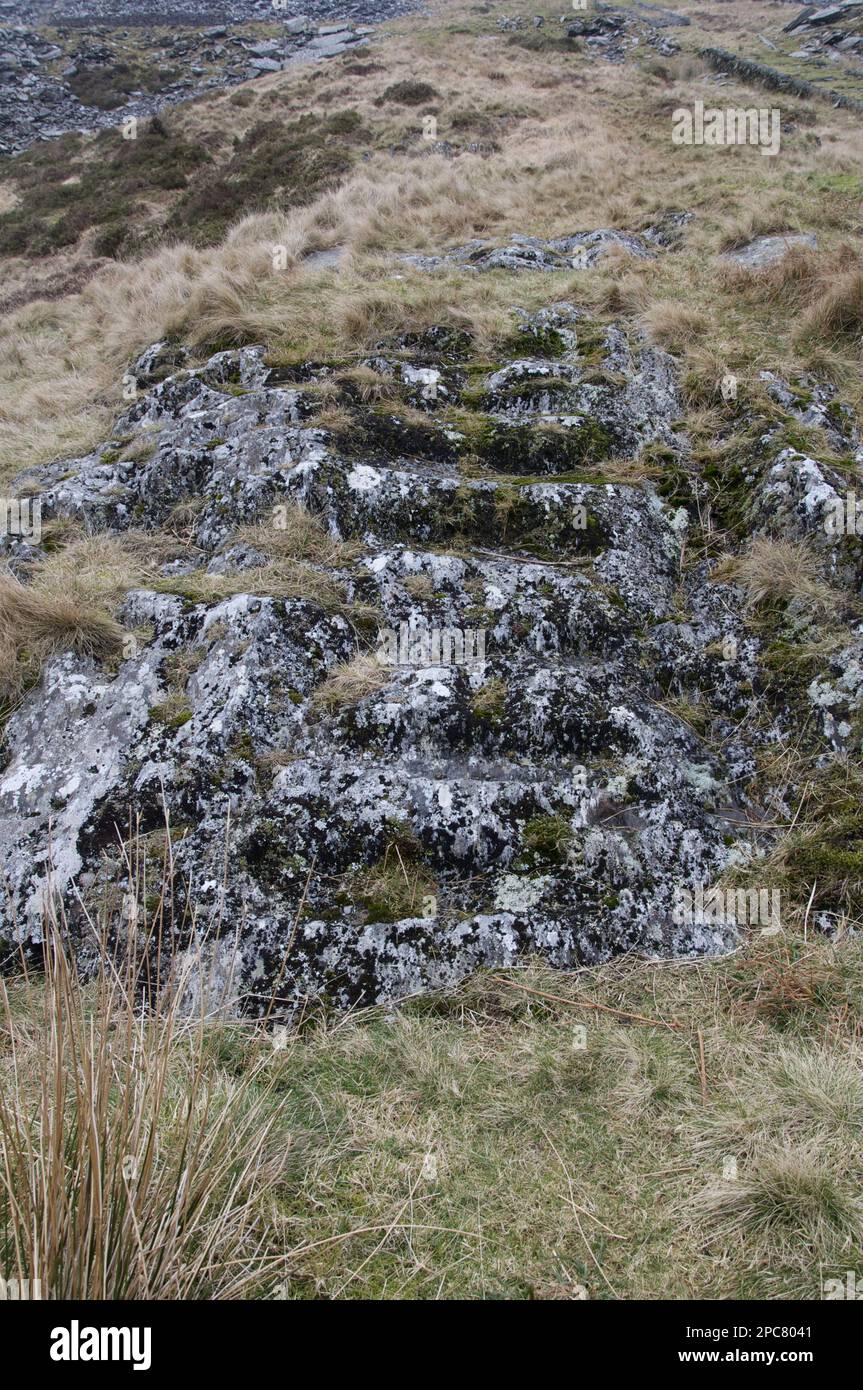 Worn stairway in abandoned slate mine, Cwm Pennant, Snowdonia, Gwynedd