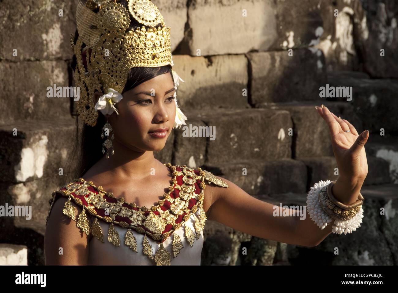 Dancer In Apsara Dancer Costume At Khmer Temple Bayon Angkor Thom