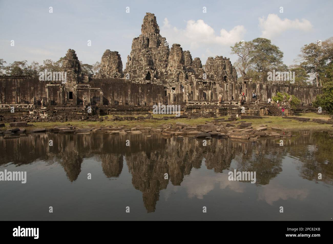 Reflection of the Khmer temple in the pond, Bayon, Angkor Thom, Siem Riep, Cambodia Stock Photo