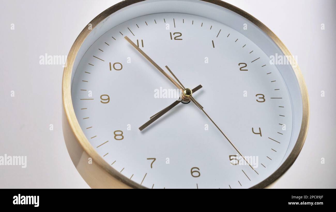 Round clock isolated on white background. Minimal concept. Flat lay ...