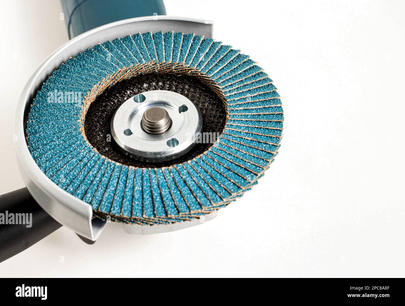 Professional angle grinder with flap wheel for processing wooden