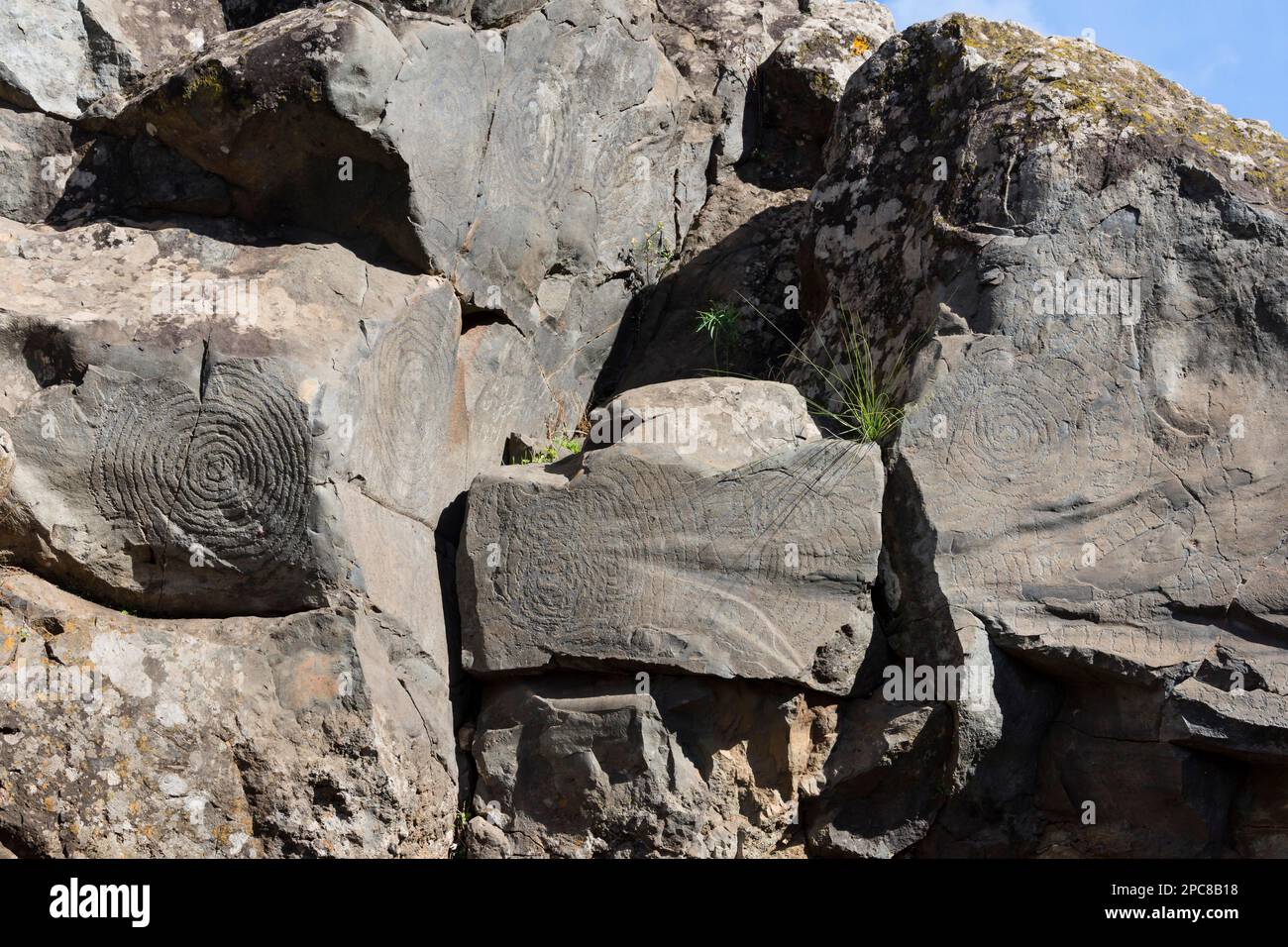 Rock inscriptions, El Cementerio in the Barranco las Canales, El Paso, La Palma, Spain Stock Photo