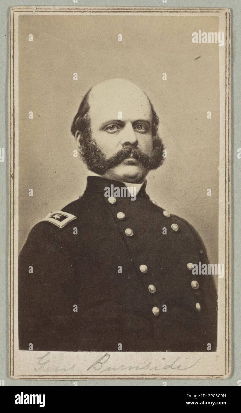 General Ambrose E. Burnside, head-and-shoulders portrait, facing slightly right, wearing military uniform. Title devised by Library staff, Exhibited: 'The Civil War in America' at the Library of Congress, Washington, D.C, 2013. Burnside, Ambrose Everett, 1824-1881, Generals, Union, 1860-1870, United States, History, Civil War, 1861-1865, Military personnel, Union. Stock Photo