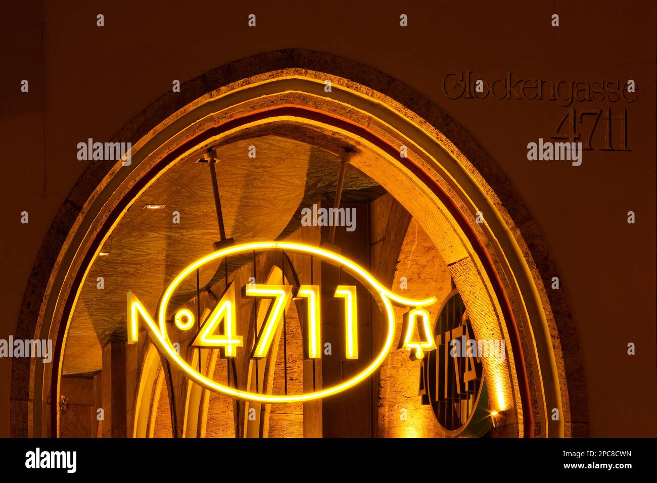 Illuminated 4711 logo, new logo version from 2011 and house number on ...