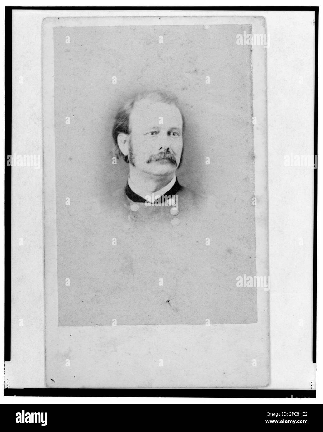 Major General Lovell H. Rousseau, Union officer, bust portrait, facing front. Title devised by Library staff, In: Adolph Metzner photograph album ., no. 7, Color laser copy reference surrogate, showing front and back of photo, filed with finding aids for LOT 8751 in P&P Reading Room. Rousseau, Lovell Harrison, 1818-1869, Military service, United States, History, Civil War, 1861-1865, Military officers, Union. Stock Photo