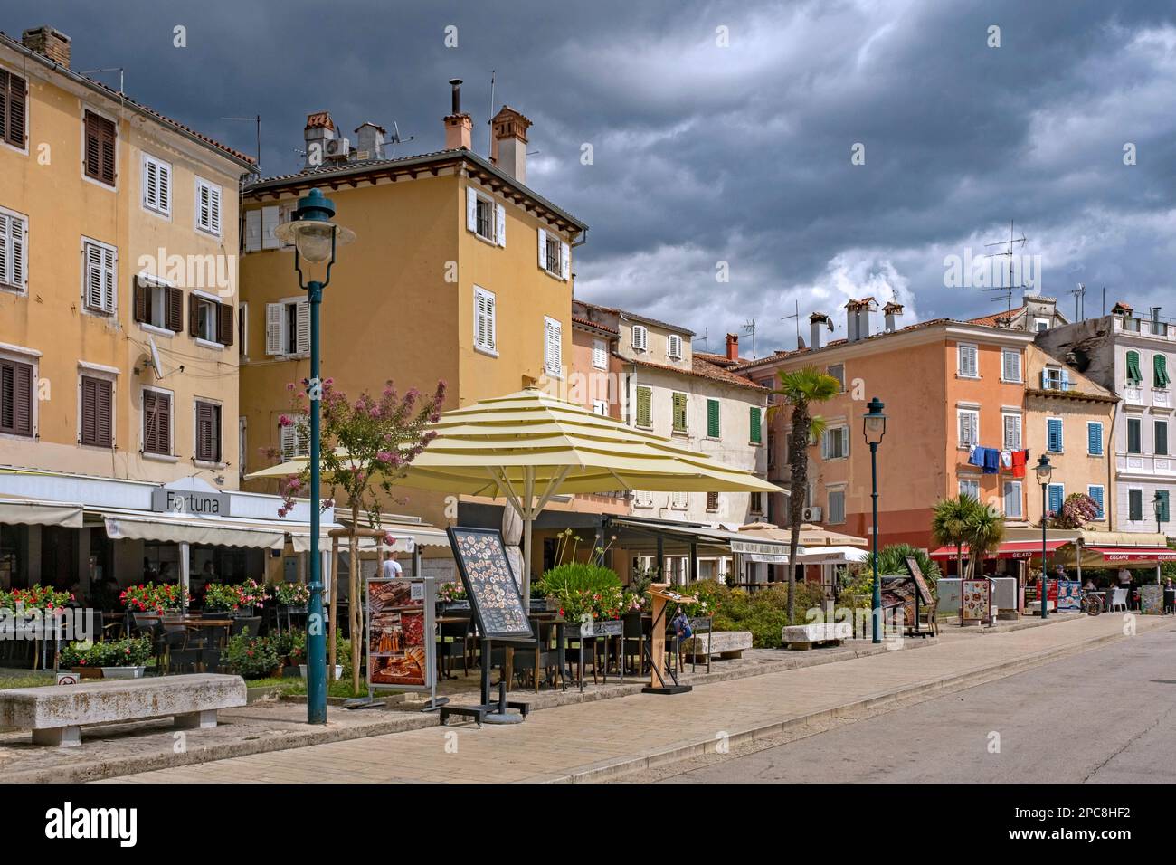 Restaurants in the city Rovinj / Rovigno, seaside resort along the north Adriatic Sea, Istria County, Croatia Stock Photo