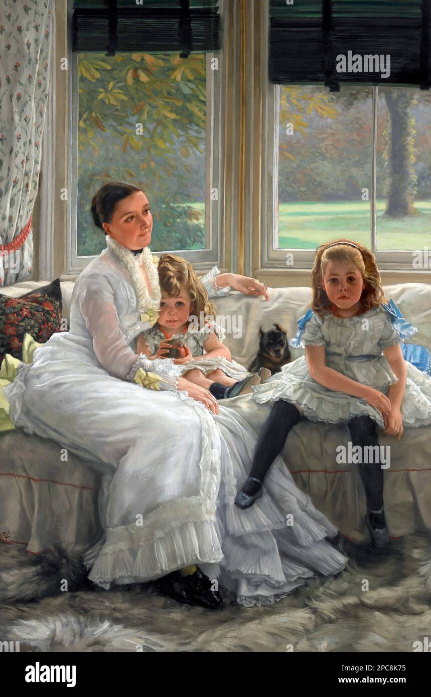 James Tissot. Painting entitled 'Portrait of Mrs Catherine Smith Gill and Two of her Children' by the French artist, Jacques Joseph Tissot (1836 -1902), oil on canvas, 1877 Stock Photo