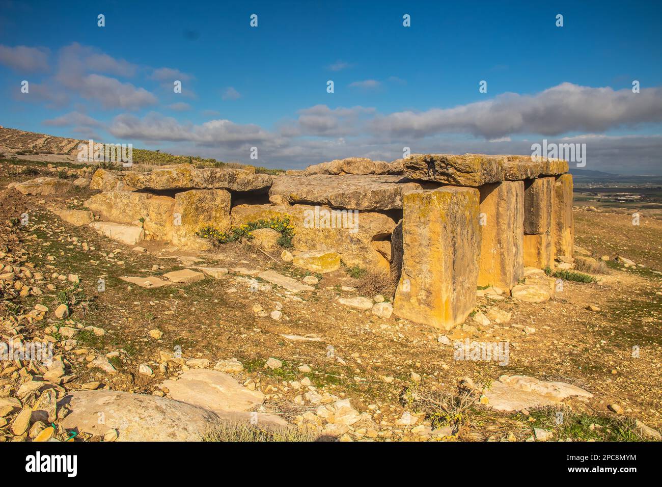 Dolmens in western Tunisia. Les Mégalithes d'Ellès, Kef, Tunisia, Exploration of the Ancient Megaliths Stock Photo