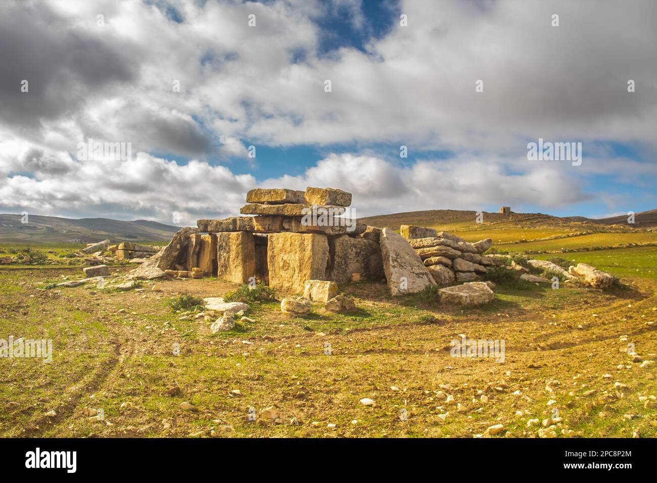 Dolmens in western Tunisia. Les Mégalithes d'Ellès, Kef, Tunisia, Exploration of the Ancient Megaliths Stock Photo