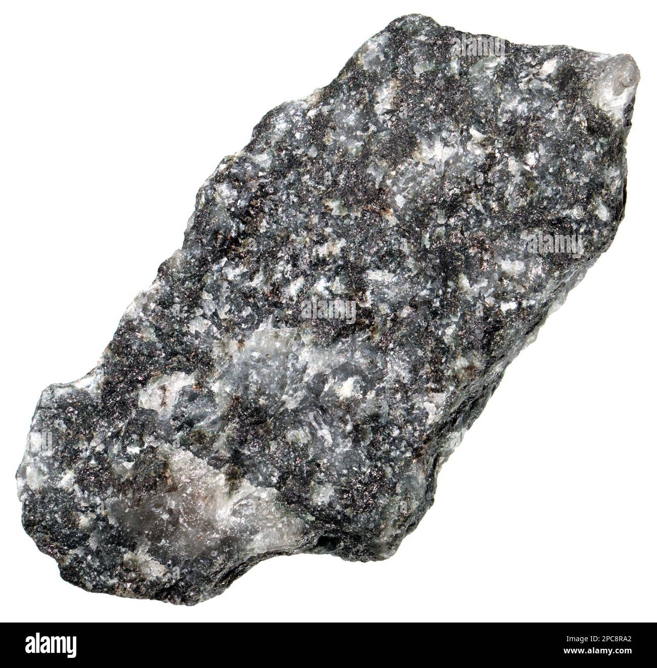 Gabbro - coarse-grained, intrusive igneous rock formed from the slow cooling of magnesium-rich and iron-rich magma (c4cm long) Stock Photo