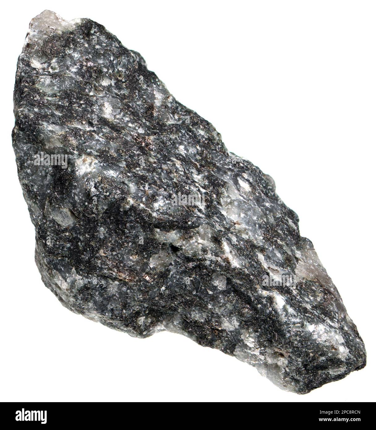 Gabbro - coarse-grained, intrusive igneous rock formed from the slow cooling of magnesium-rich and iron-rich magma (c4cm long) Stock Photo