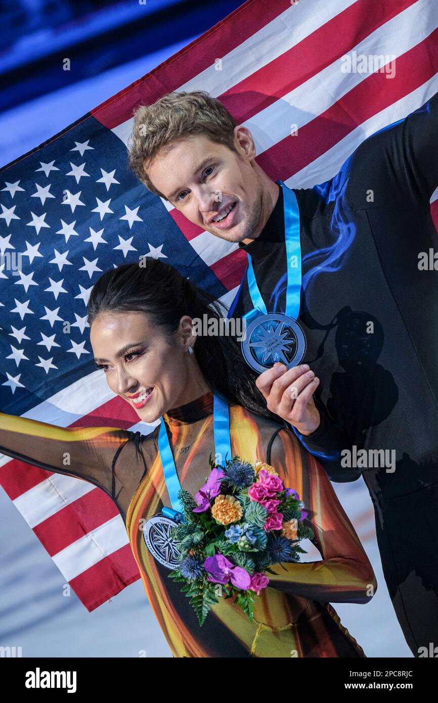 Madison Chock and Evan Bates of USA (Silver) pose with their medals in