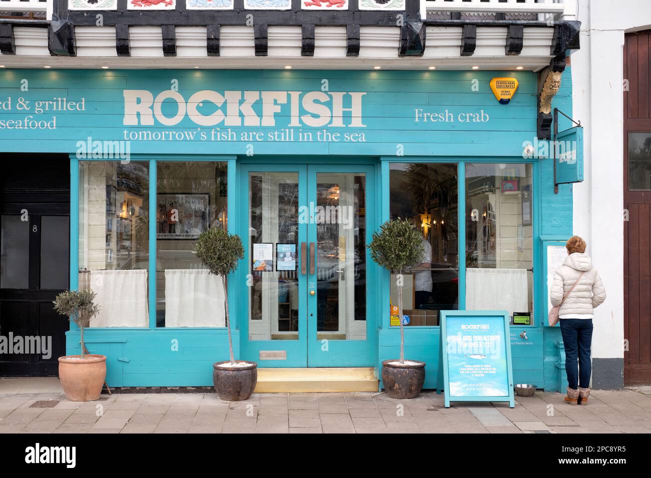 The Rockfish seafood restaurant in Dartmouth, Devon, UK. The restaurant prides itself in providing the freshest of seafood bought the day its prepared Stock Photo