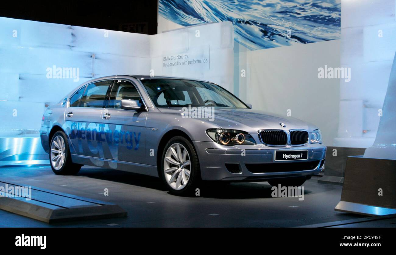 The BMW Hydrogen 7 concept car, a flex-fuel car that runs on hydrogen ...