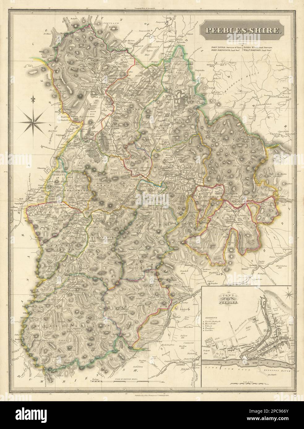 Peebles shire & town plan. Innerleithen West Linton Ettrick. THOMSON 1832 map Stock Photo