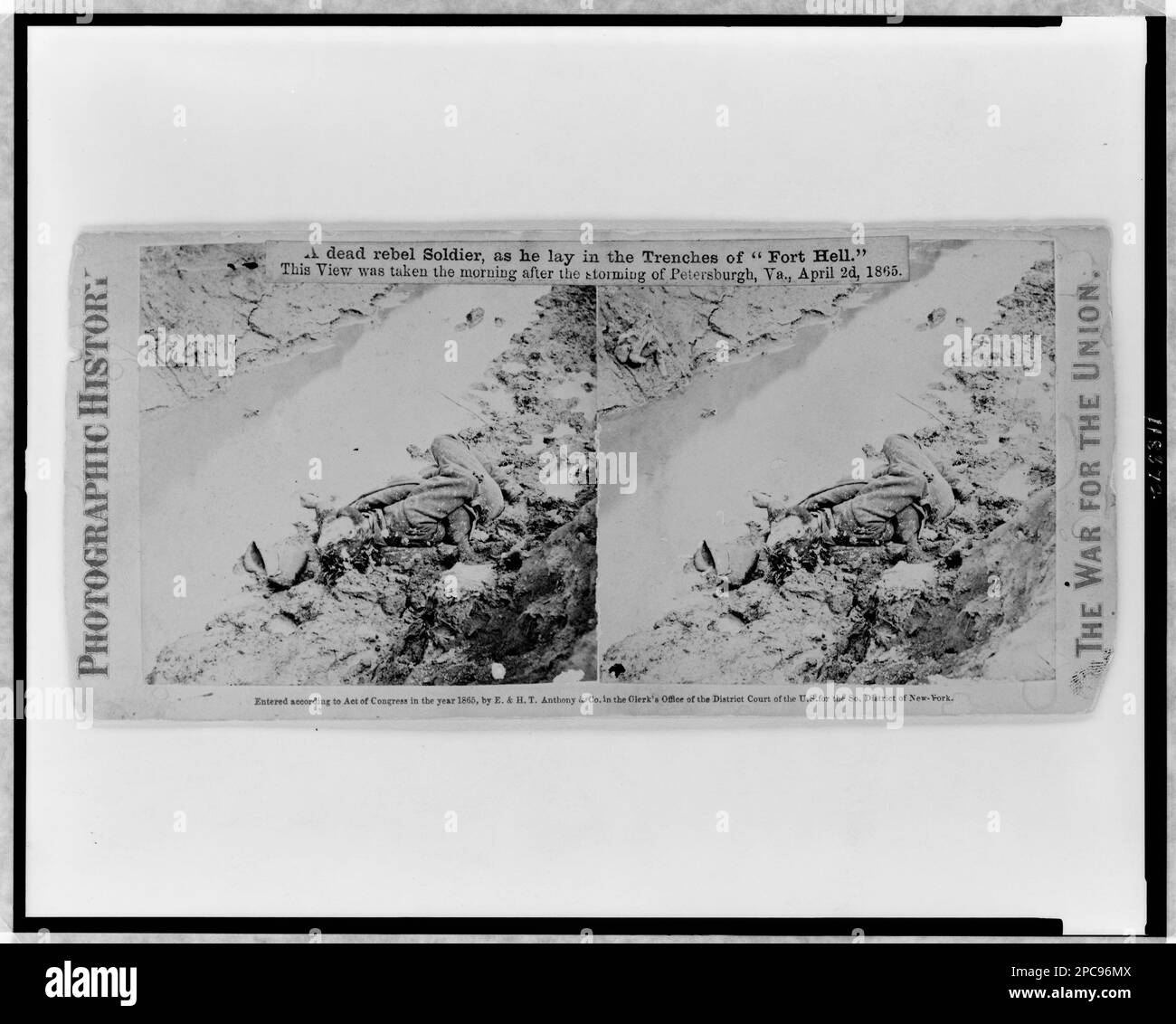 A dead rebel soldier, as he lay in the trenches of "Fort Hell". Civil