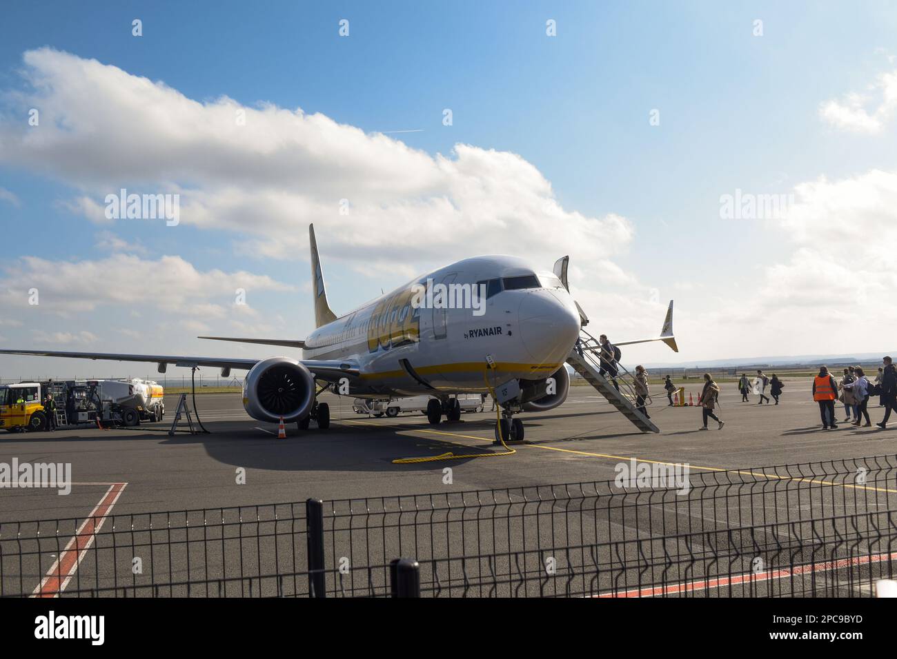 France. Paris. 03.10.2022. Buzz plane at the airport. Airplane getting ...