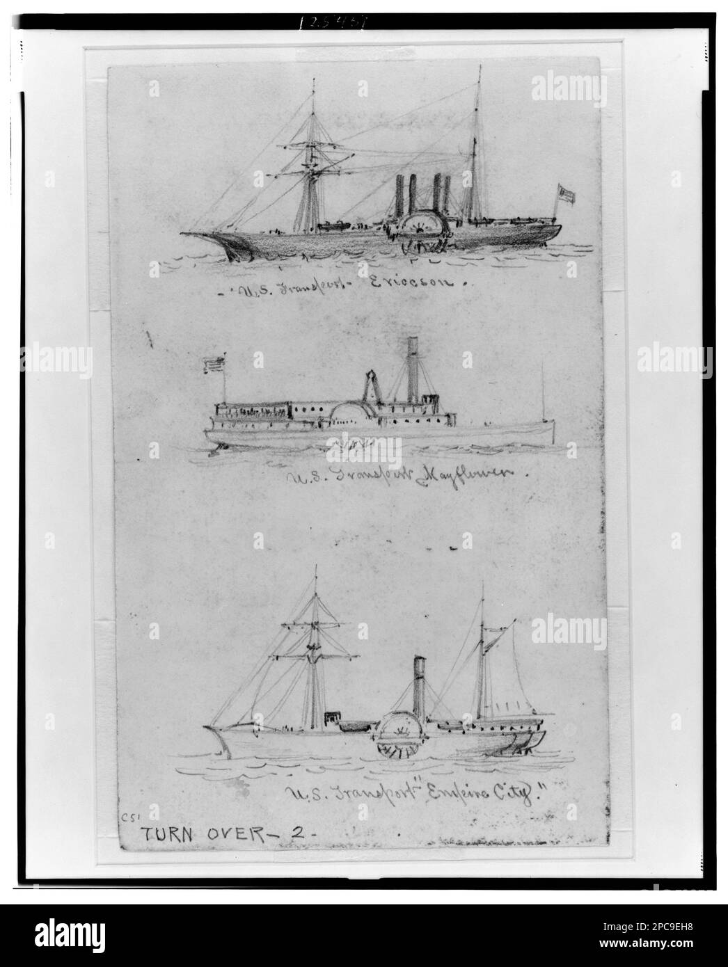 Broadside views of three sidewheel steamships U.S. Transport Ericcson