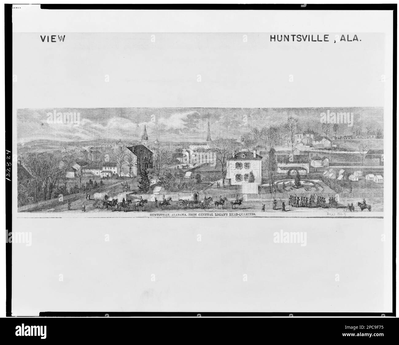 Huntsville, Alabama, from General Logan's head-quarters. Civil War Collection , Illus. from: Harper's weekly, 1864. Huntsville (Ala.), 1860-1870, United States, History, Civil War, 1861-1865, Military personnel. Stock Photo