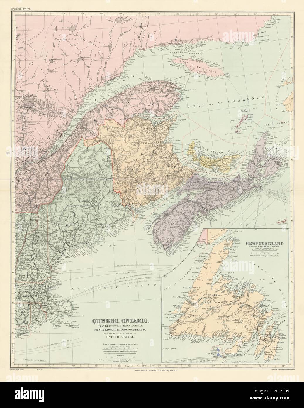Canada Maritime Provinces. Quebec New Brunswick Maine PEI. STANFORD 1904 map Stock Photo - Alamy