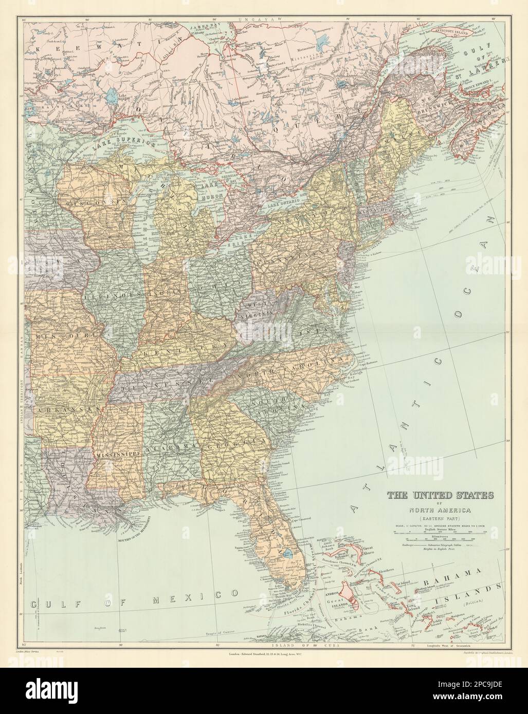 The United States of North America, Eastern part. USA. 69x54cm STANFORD 1904 map Stock Photo