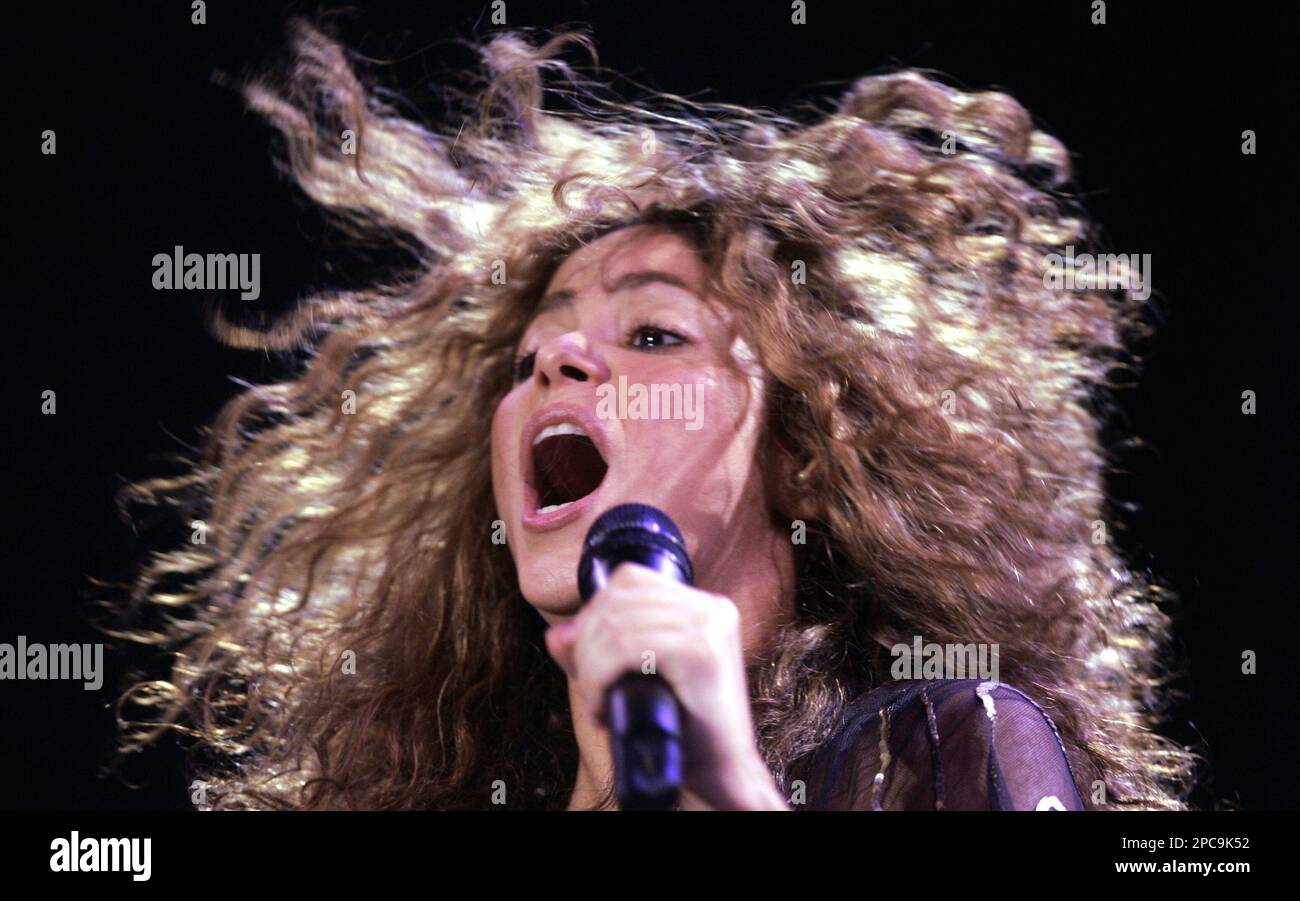Colombian singer Shakira performs during her 'Oral Fixation' tour