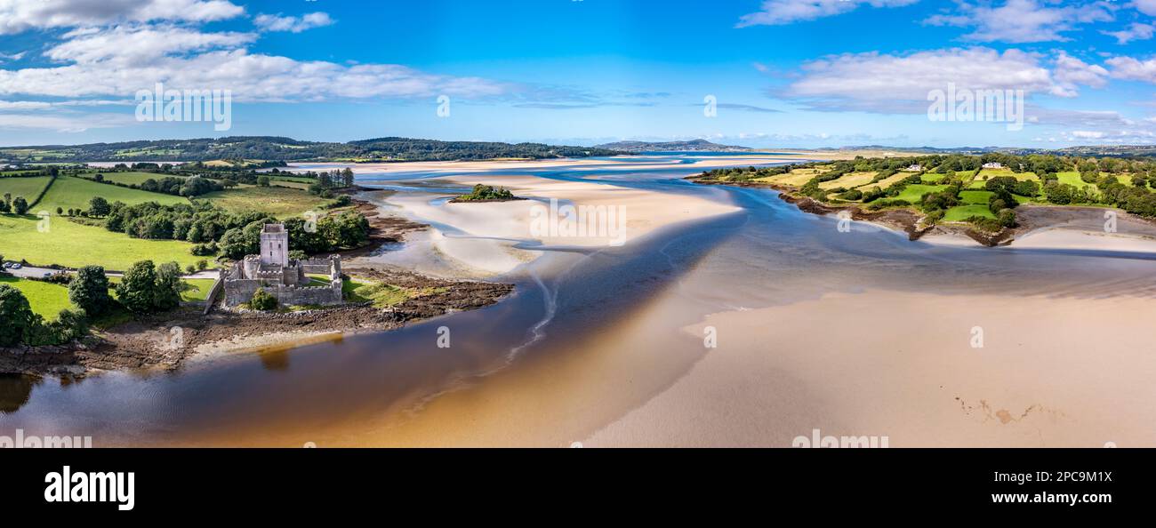 Aerial view of Castle Dow and Sheephaven Bay in Creeslough - County Donegal, Ireland. Stock Photo