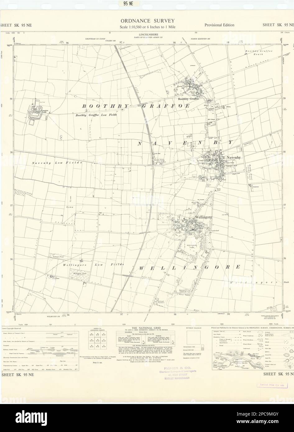 Ordnance Survey SK95NE Lincolnshire Wellingore Navenby Boothby Graffoe 1956 map Stock Photo