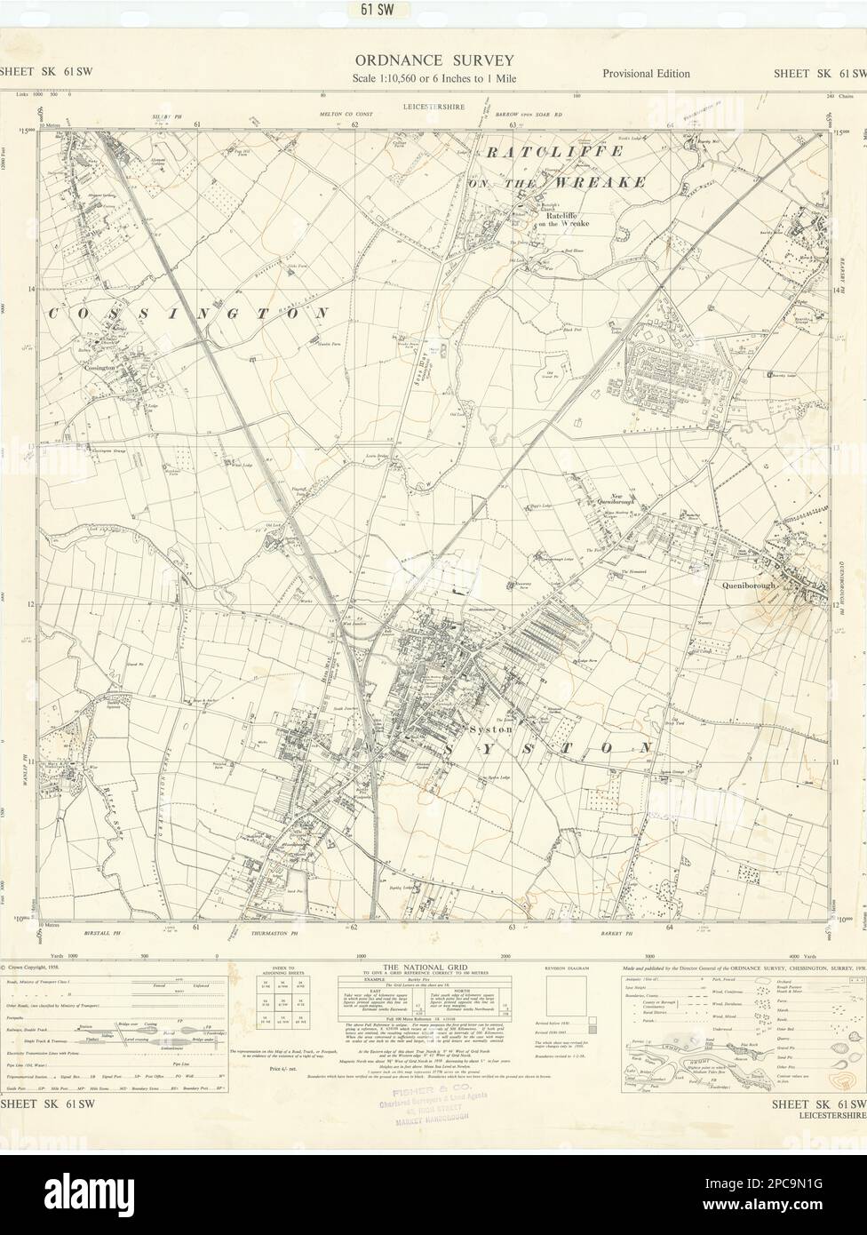 Ordnance Survey SK61SW Leics Syston Radcliffe/Wreake Queniborough 1958 old map Stock Photo