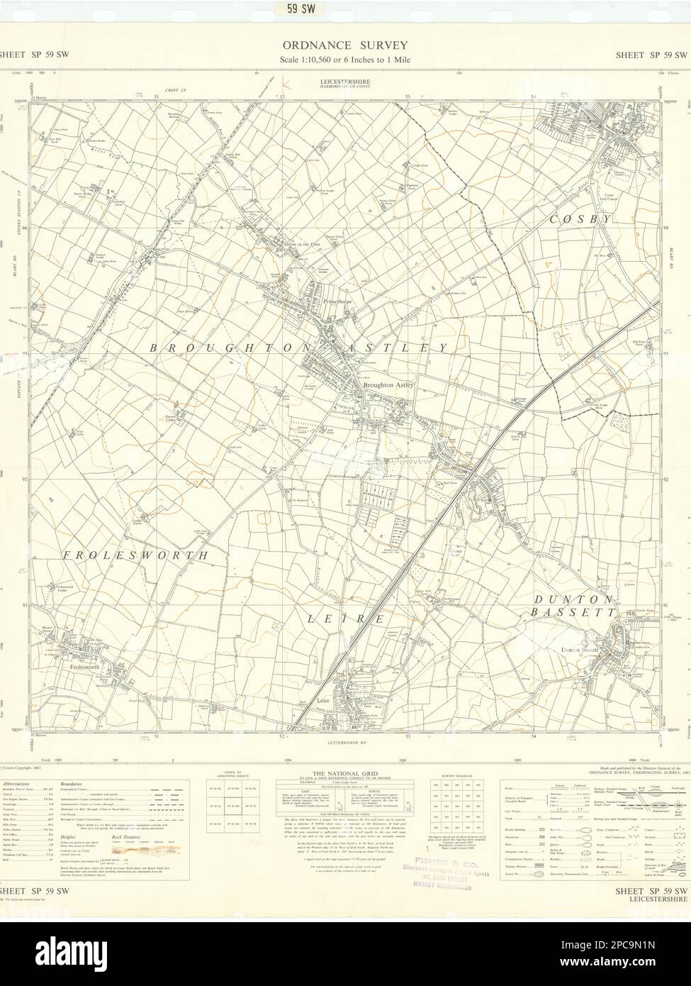 Ordnance Survey SP59SW Leics Broughton Astley Cosby Dunton Bassett 1967