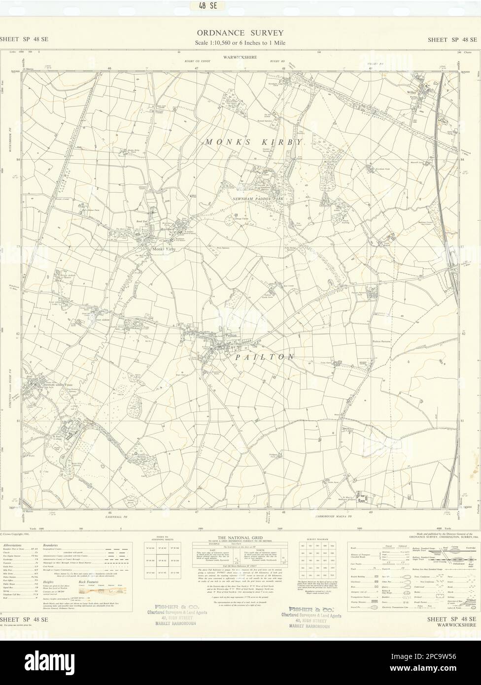 Ordnance Survey SP48SE Warks Pailton Monks Kirby Stretton under Fosse 1966 map Stock Photo