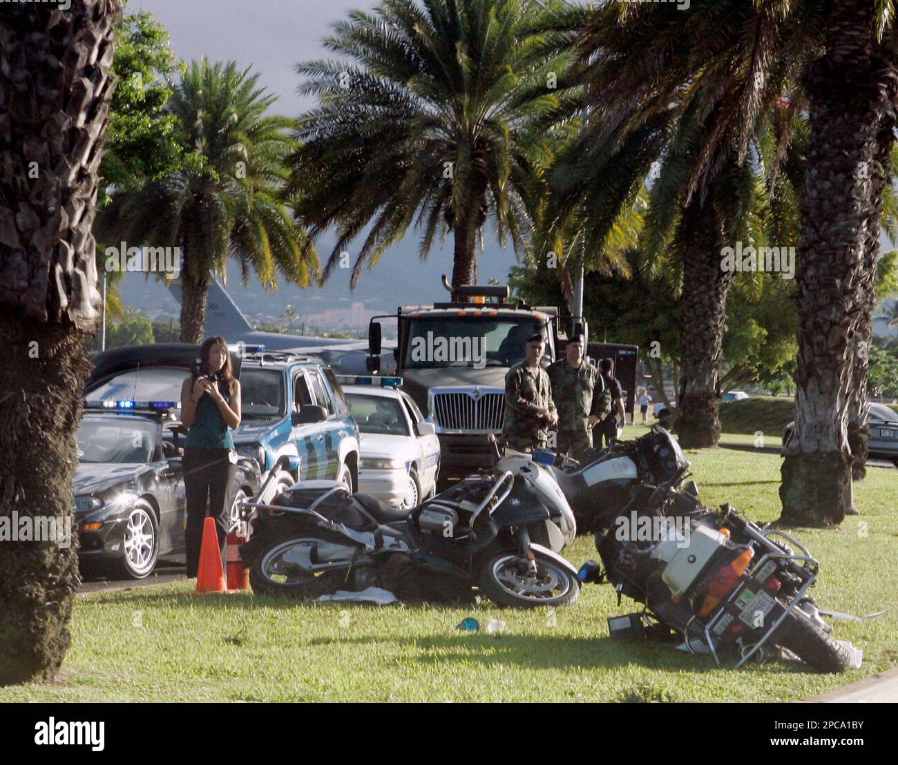 Hawaiian police motorcycles involved in an earlier accident while